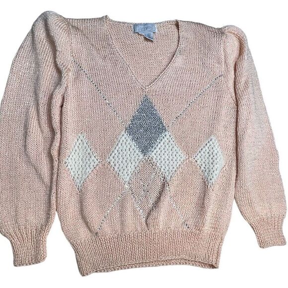 Vtg Nannell Women’s Hand Knit Sweater wool & Angora Rabbit Hair Peach Color M - Picture 4 of 12